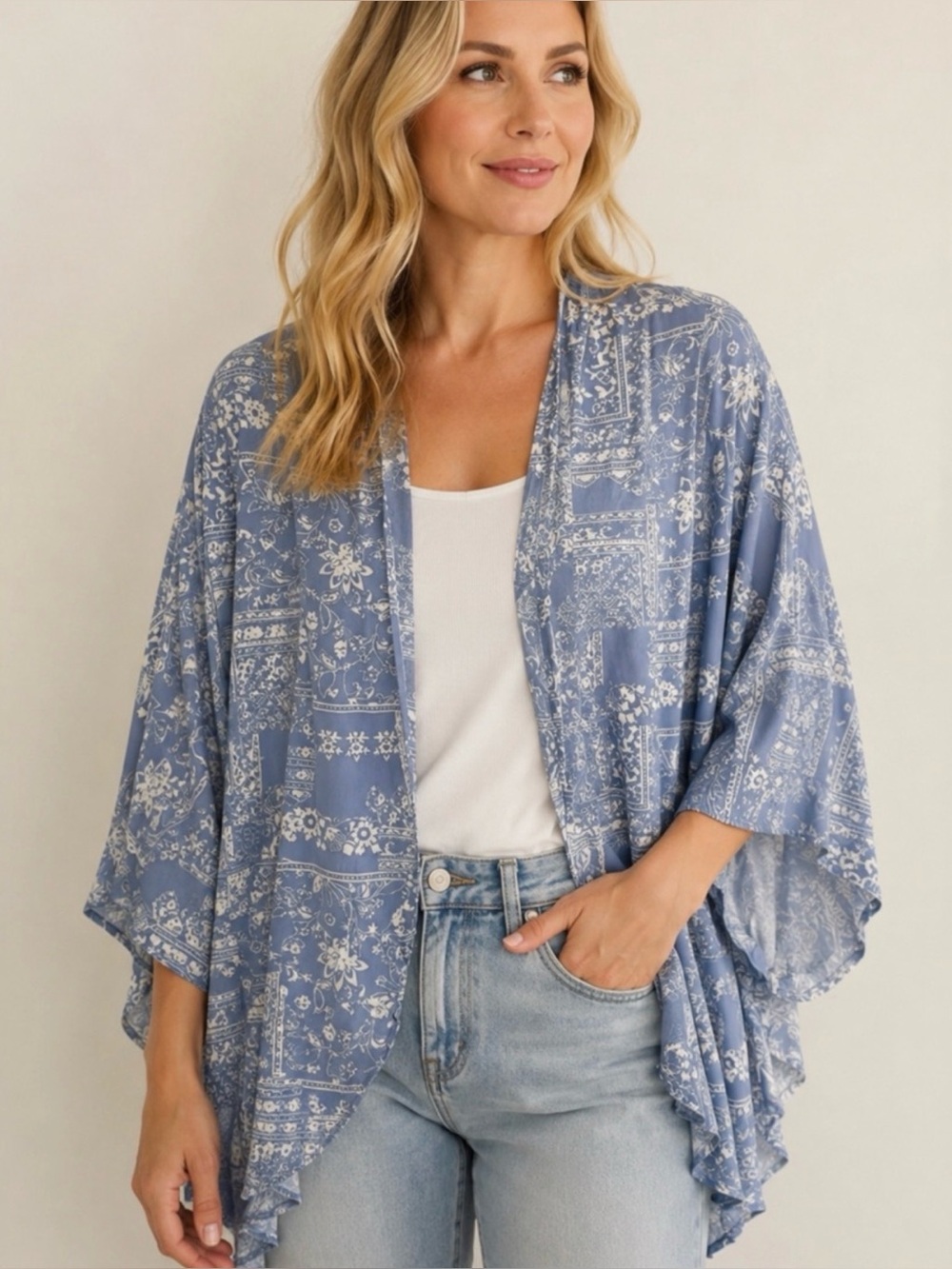 PINK Style Rack Soft Pink Printed Kimono Cardigan